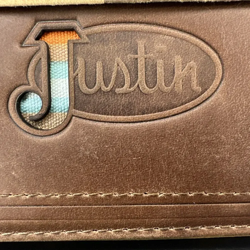Justin‎ Wallet Card Wallet With Gusset Genuine Leather RFID Logo Embossed Unisex